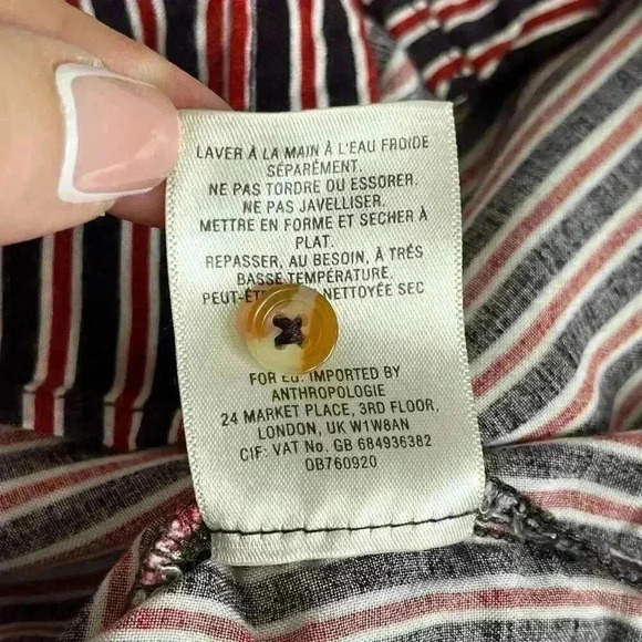 Maeve Anthropologie Adelaide Navy Blue Red Striped Poplin Button Up Shirt Small - Picture 6 of 16